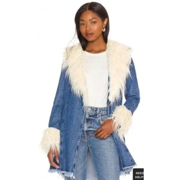 Rare New L Show Me Your Mumu Penny Lane Faux Fur Denim Coat RL10649 - Picture 3 of 14